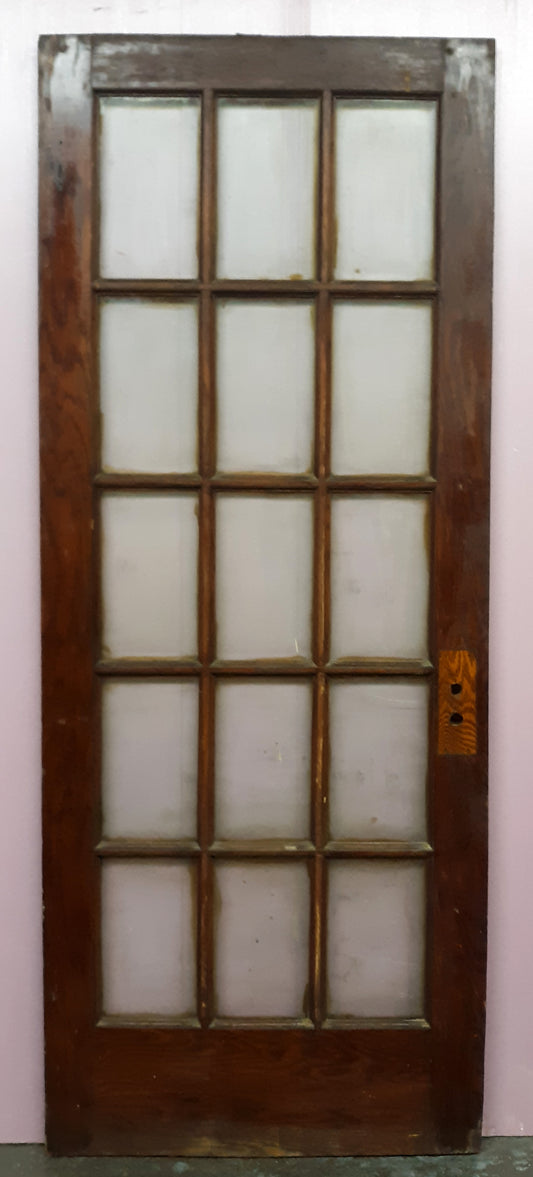 30"x80"x1.5" Antique Vintage Old Reclaimed Salvaged SOLID Wood Wooden Exterior Entry French Side Back Door Window Wavy Glass Lites Panes