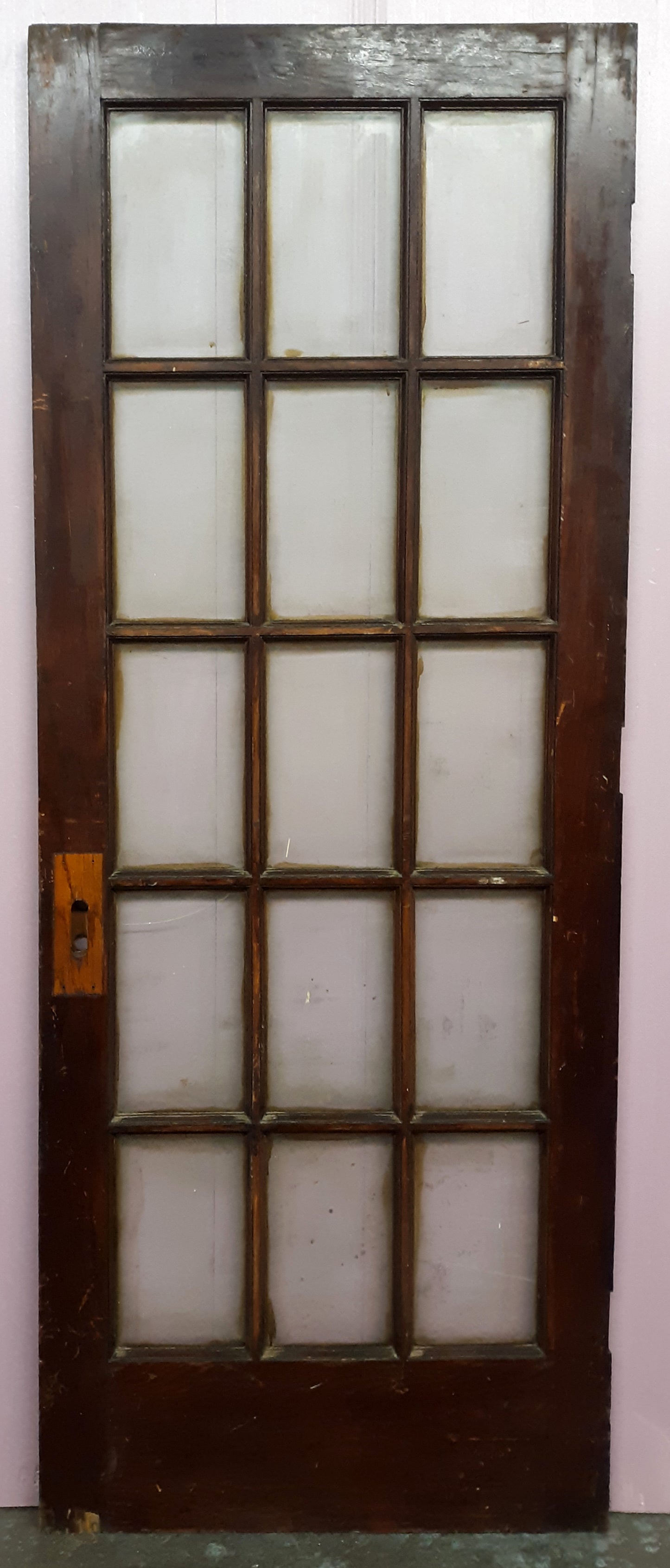 30"x80"x1.5" Antique Vintage Old Reclaimed Salvaged SOLID Wood Wooden Exterior Entry French Side Back Door Window Wavy Glass Lites Panes