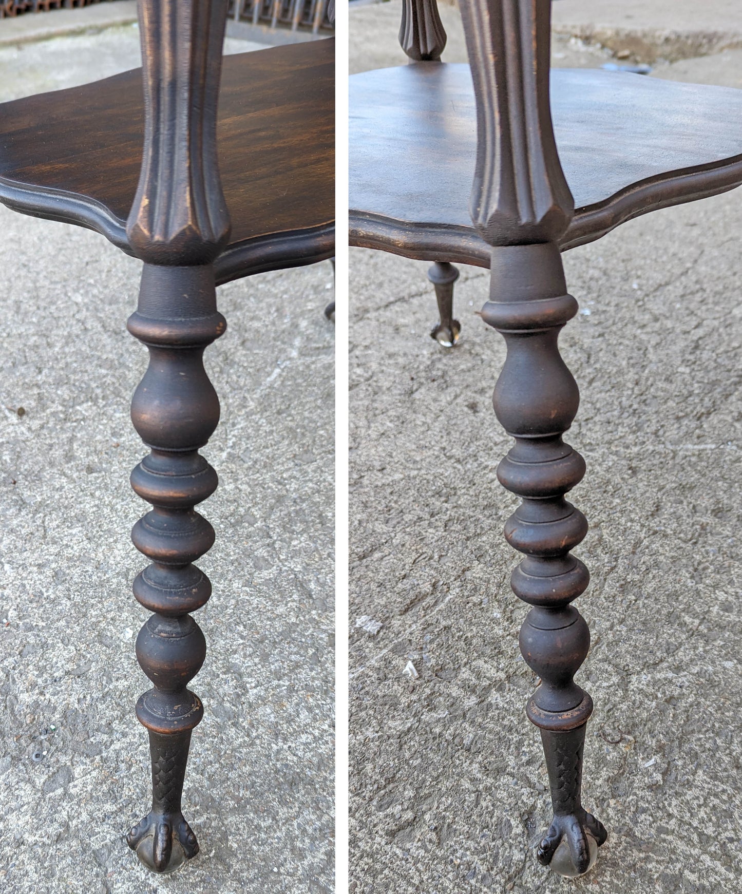 Antique Vintage Old Victorian Walnut SOLID Wood Wooden Claw Talon Glass Ball Side End Accent Foyer Sofa Table