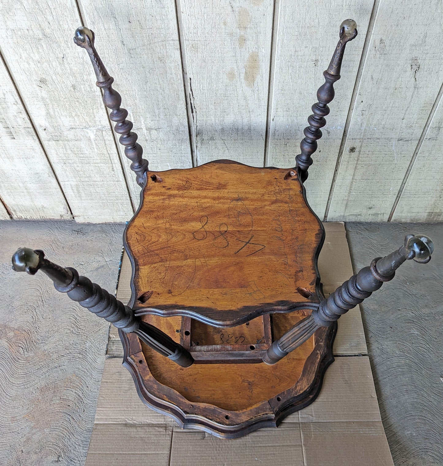 Antique Vintage Old Victorian Walnut SOLID Wood Wooden Claw Talon Glass Ball Side End Accent Foyer Sofa Table