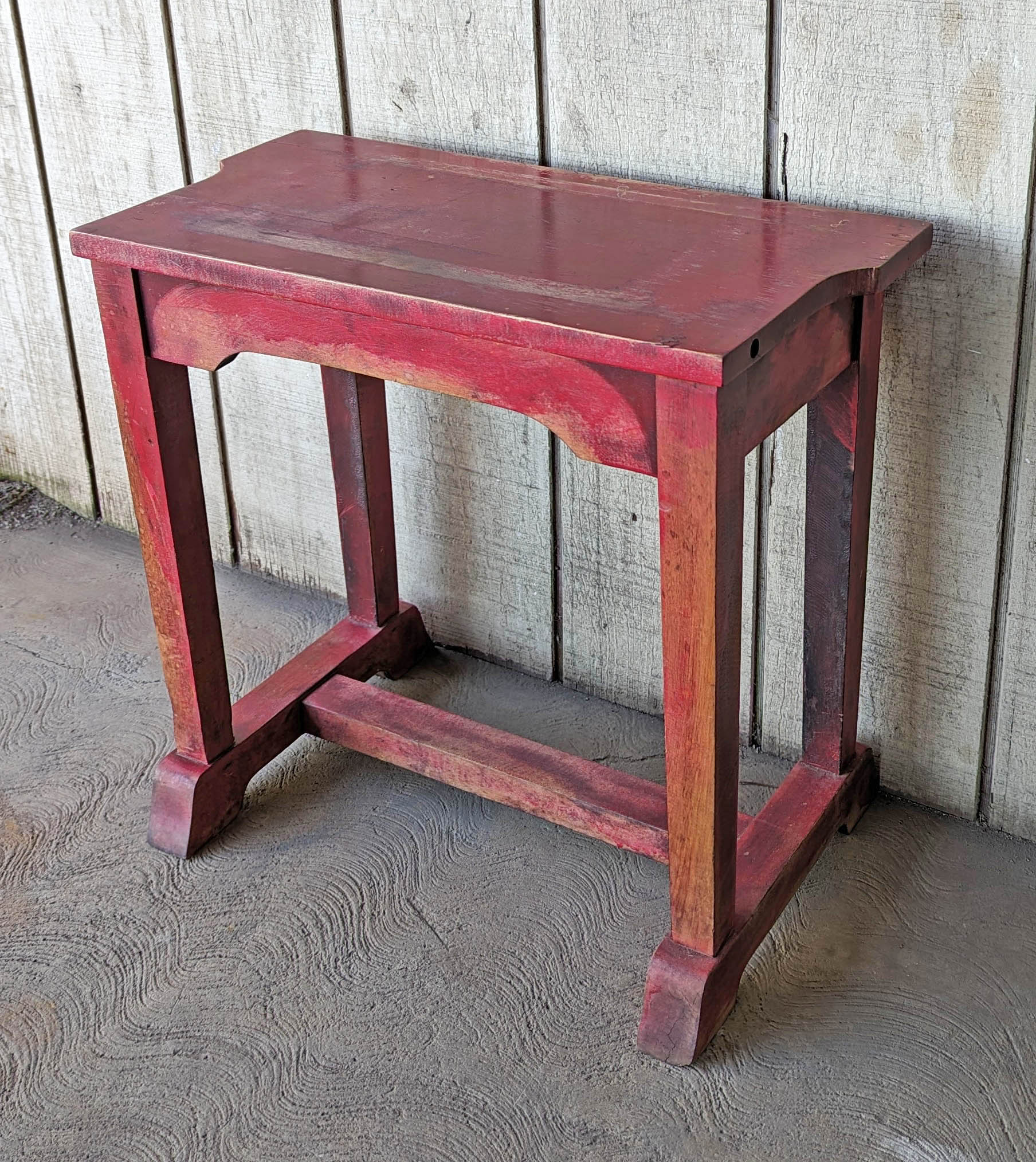 Red Vintage Antique Old Solid Hard Wood Wooden Rectangular Bench Table ...