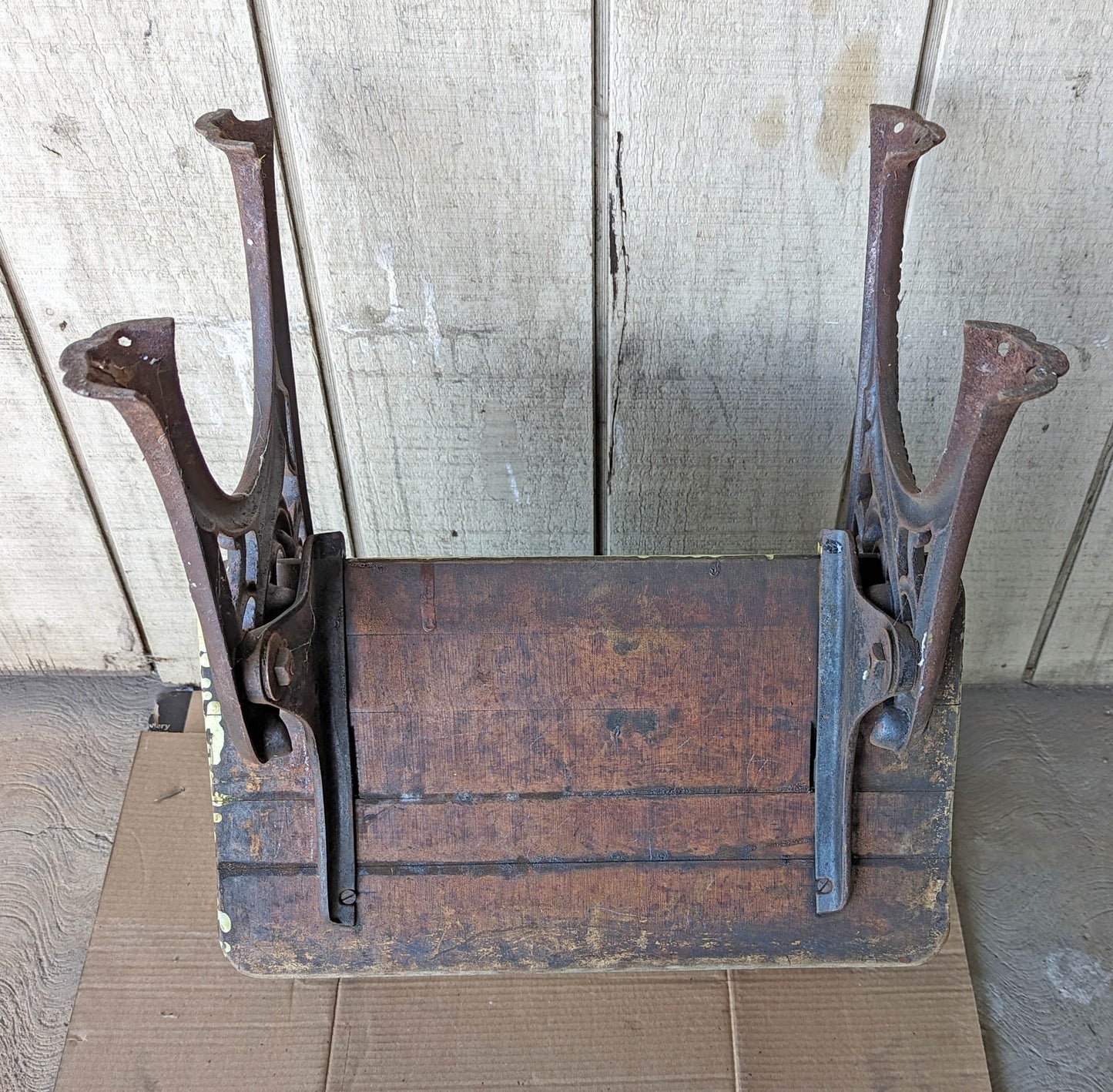 Antique "Haney School Furniture Co" Vintage Old Victorian Wood Wooden Ornate Cast Iron Legs Student Child Desk Side End Table Foldable Seat