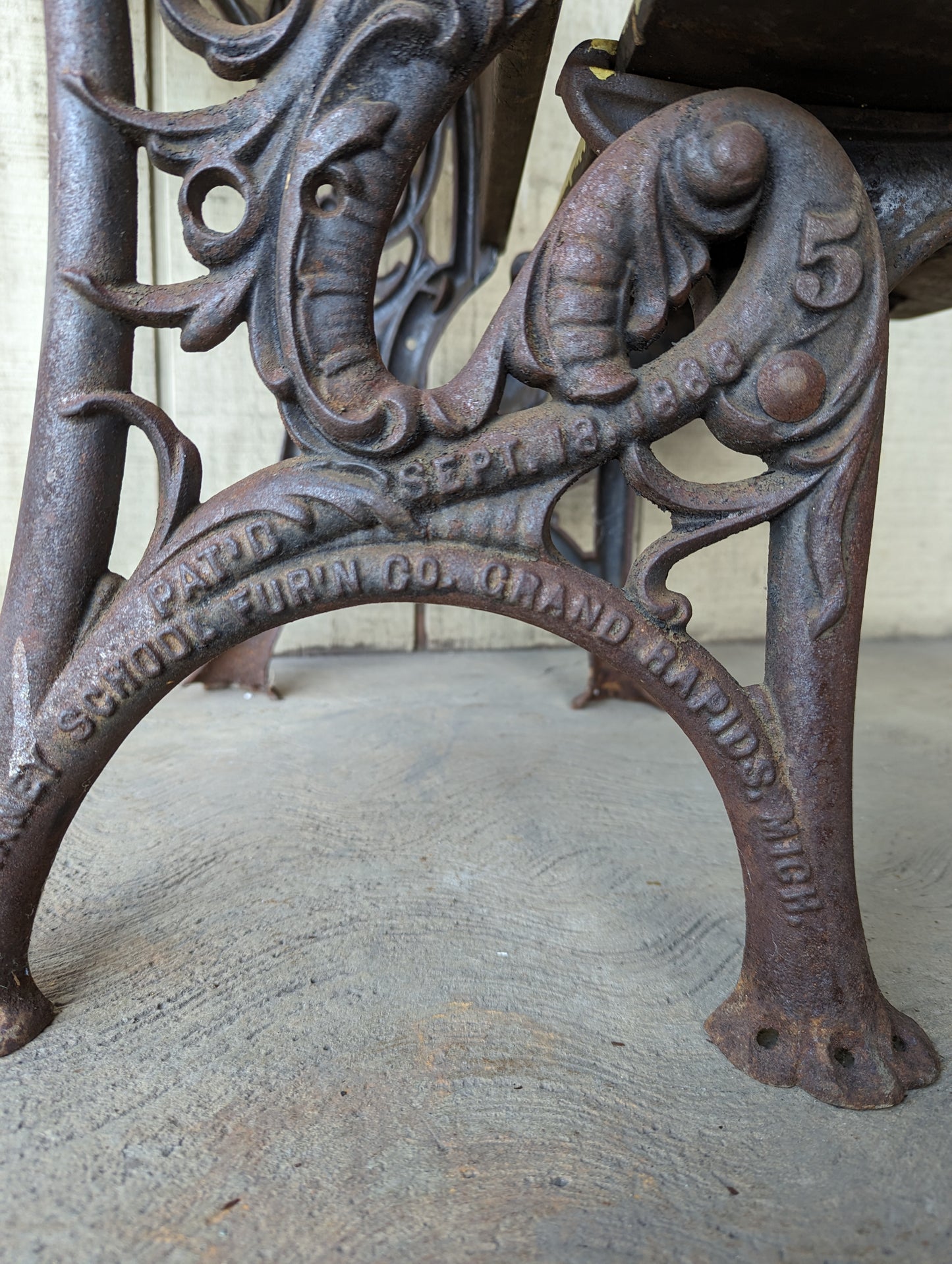 Antique "Haney School Furniture Co" Vintage Old Victorian Wood Wooden Ornate Cast Iron Legs Student Child Desk Side End Table Foldable Seat