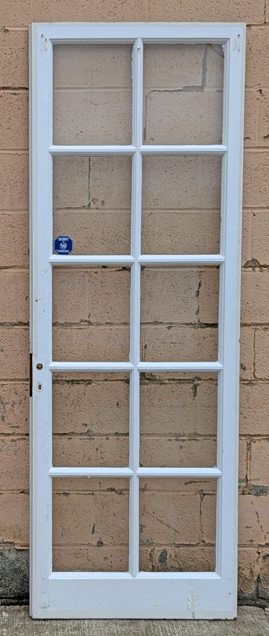 29.5"x83.5"x2" Antique Vintage Old Reclaimed Salvaged SOLID Wood Wooden Interior French Door 10 Windows Wavy Glass