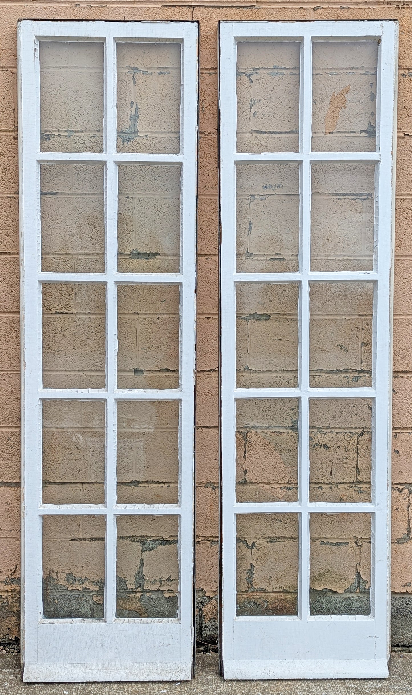 Pair of 23.5"x89.5"x2" Antique Vintage Old Reclaimed Salvaged SOLID Wood Wooden Interior French Entry Door Side Lite Window Wavy Glass