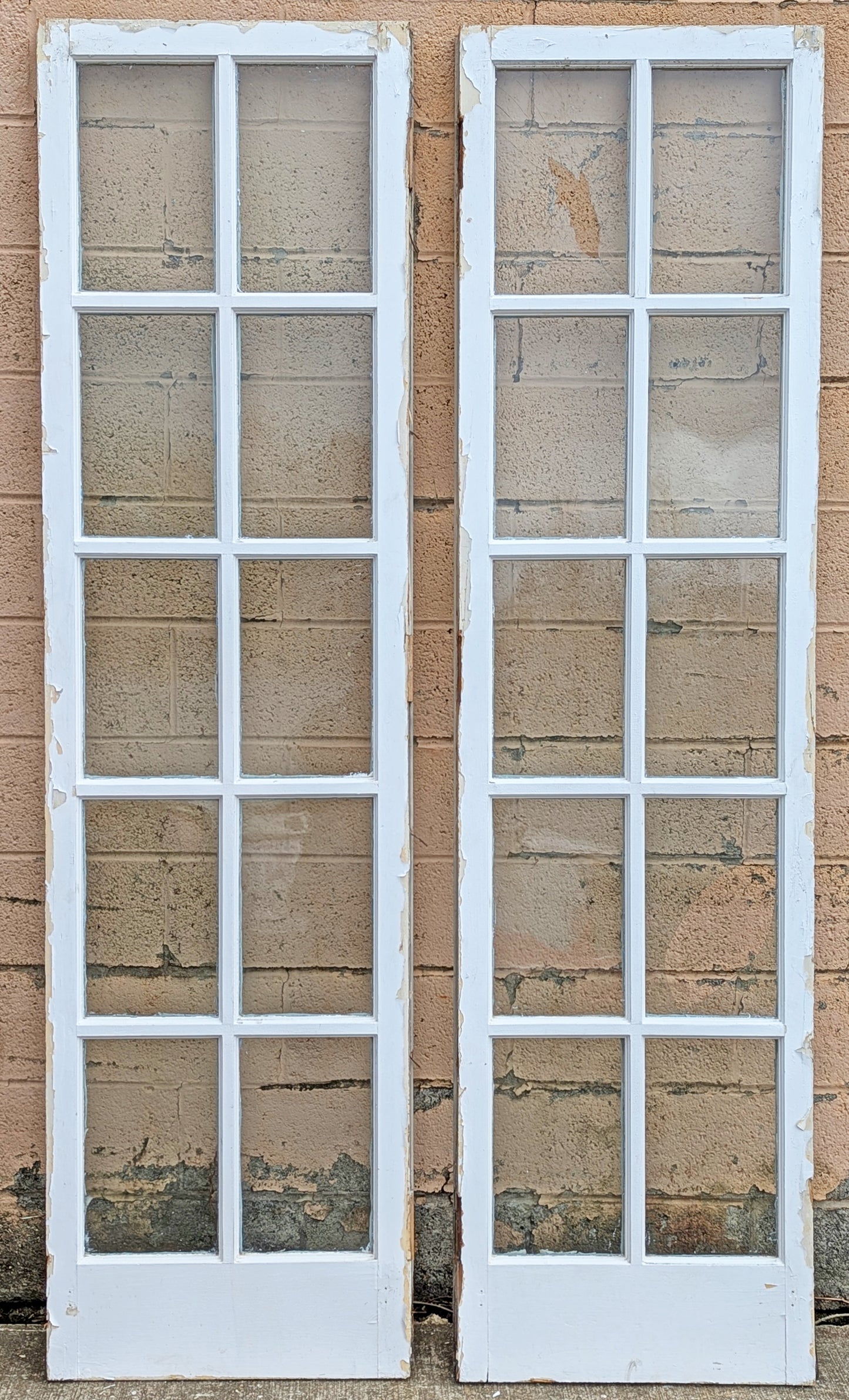 Pair of 23.5"x89.5"x2" Antique Vintage Old Reclaimed Salvaged SOLID Wood Wooden Interior French Entry Door Side Lite Window Wavy Glass
