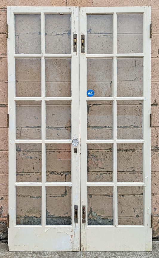 Pair of 48"x84"x2" Antique Vintage Old Reclaimed Salvaged SOLID Wood Wooden Interior French Doors 10 Windows Wavy Glass