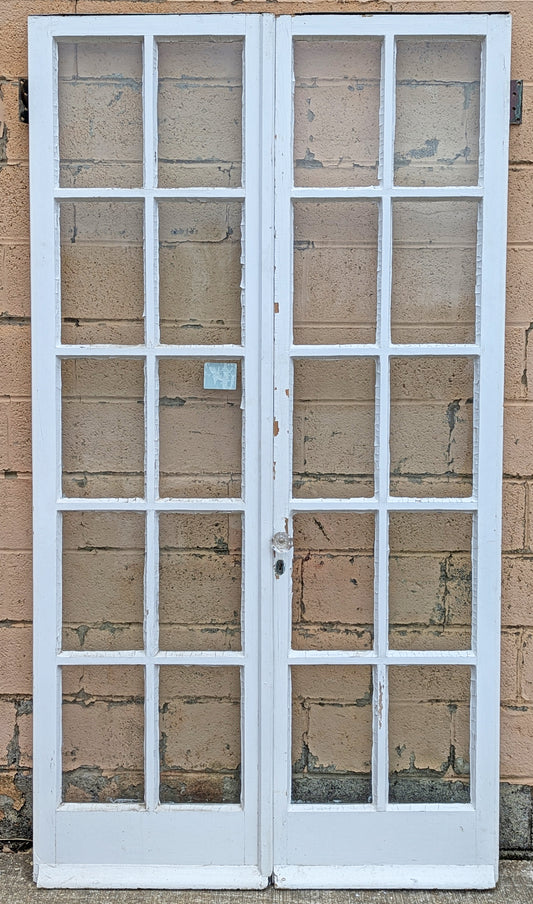 Pair of 48"x90"x2" Antique Vintage Old Reclaimed Salvaged SOLID Wood Wooden Interior French Doors 10 Windows Wavy Glass