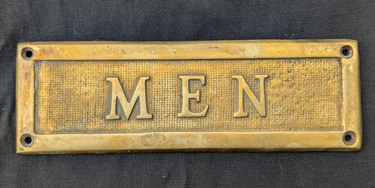 8.5"x3" Antique Vintage Old SOLID Bronze Brass "MEN" Bathroom Door Plate Plaque Sign Salvaged Reclaimed