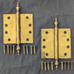 Pair Set 4"x4" Vintage Old "Lawrence" SOLID Brass Exterior Entry Door Ball Bearing Architectural Hinges Steeple Tip Finial Screws Reclaimed Salvaged