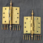 Pair Set 4"x4" Vintage Old "Lawrence" SOLID Brass Exterior Entry Door Ball Bearing Architectural Hinges Steeple Tip Finial Screws Reclaimed Salvaged