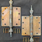 3 available Pair Set 5"x5" Vintage Old "Lawrence" SOLID Brass Exterior Entry Door Ball Bearing Architectural Hinges Steeple Tip Finial Screws Reclaimed Salvaged