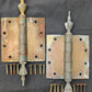 3 available Pair Set 5"x5" Vintage Old "Lawrence" SOLID Brass Exterior Entry Door Ball Bearing Architectural Hinges Steeple Tip Finial Screws Reclaimed Salvaged