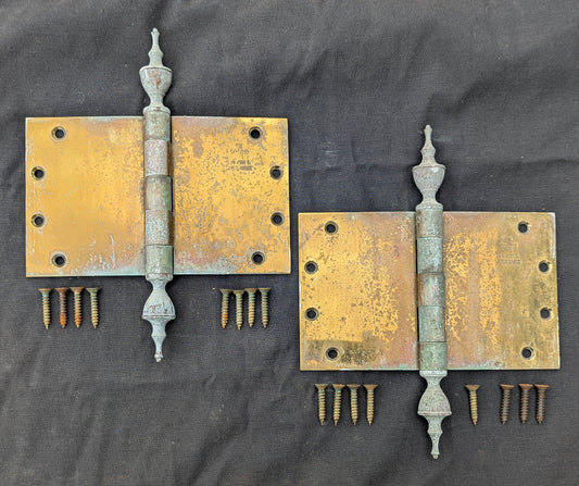 3 available Pair Set 8"x5" Vintage Old "Lawrence" SOLID Brass Exterior Entry Door Ball Bearing Architectural Hinges Steeple Tip Finial Screws Reclaimed Salvaged (Copy)