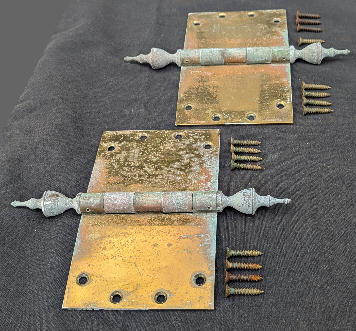 3 available Pair Set 8"x5" Vintage Old "Lawrence" SOLID Brass Exterior Entry Door Ball Bearing Architectural Hinges Steeple Tip Finial Screws Reclaimed Salvaged (Copy)