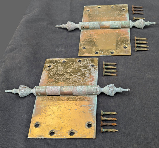 3 available Pair Set 8"x5" Vintage Old "Lawrence" SOLID Brass Exterior Entry Door Ball Bearing Architectural Hinges Steeple Tip Finial Screws Reclaimed Salvaged (Copy)