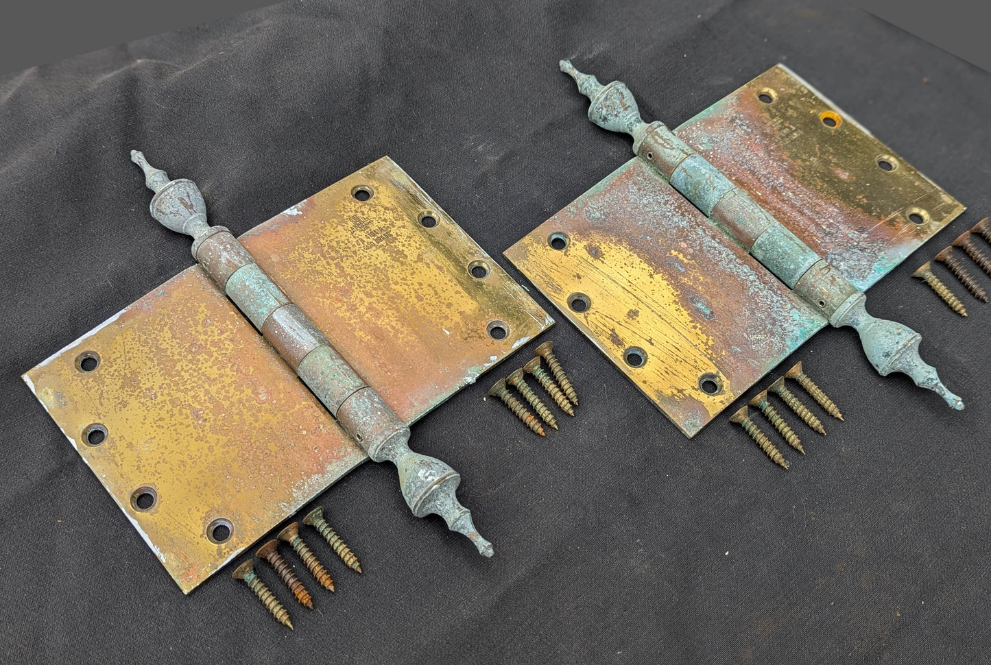 3 available Pair Set 8"x5" Vintage Old "Lawrence" SOLID Brass Exterior Entry Door Ball Bearing Architectural Hinges Steeple Tip Finial Screws Reclaimed Salvaged (Copy)