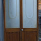 30"x75.5" Pair of Vintage Antique Old Mid Century Solid Wood Wooden Interior Closet Pantry Doors Bi-Fold Bifold Stained Etched Frosted Glass