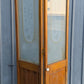 30"x75.5" Pair of Vintage Antique Old Mid Century Solid Wood Wooden Interior Closet Pantry Doors Bi-Fold Bifold Stained Etched Frosted Glass