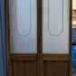 30"x75.5" Pair of Vintage Antique Old Mid Century Solid Wood Wooden Interior Closet Pantry Doors Bi-Fold Bifold Stained Etched Frosted Glass