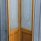 30"x75.5" Pair of Vintage Antique Old Mid Century Solid Wood Wooden Interior Closet Pantry Doors Bi-Fold Bifold Stained Etched Frosted Glass