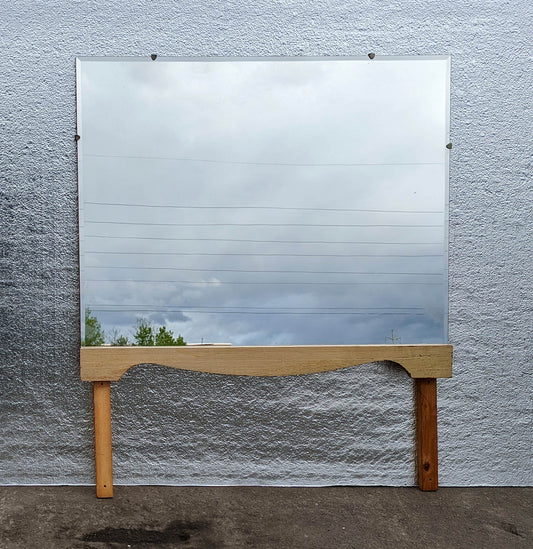 34"x28" Vintage Antique Old Art Deco Swivel Vanity Dresser Mirror Beveled Glass Oak Wood Wooden Frame