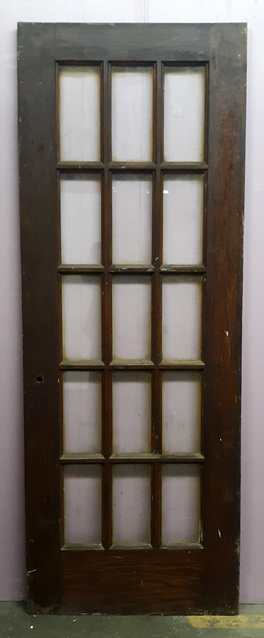 30"x83"x1.75" Antique Vintage Old Reclaimed Salvaged Wood Wooden Exterior French Door Window Glass