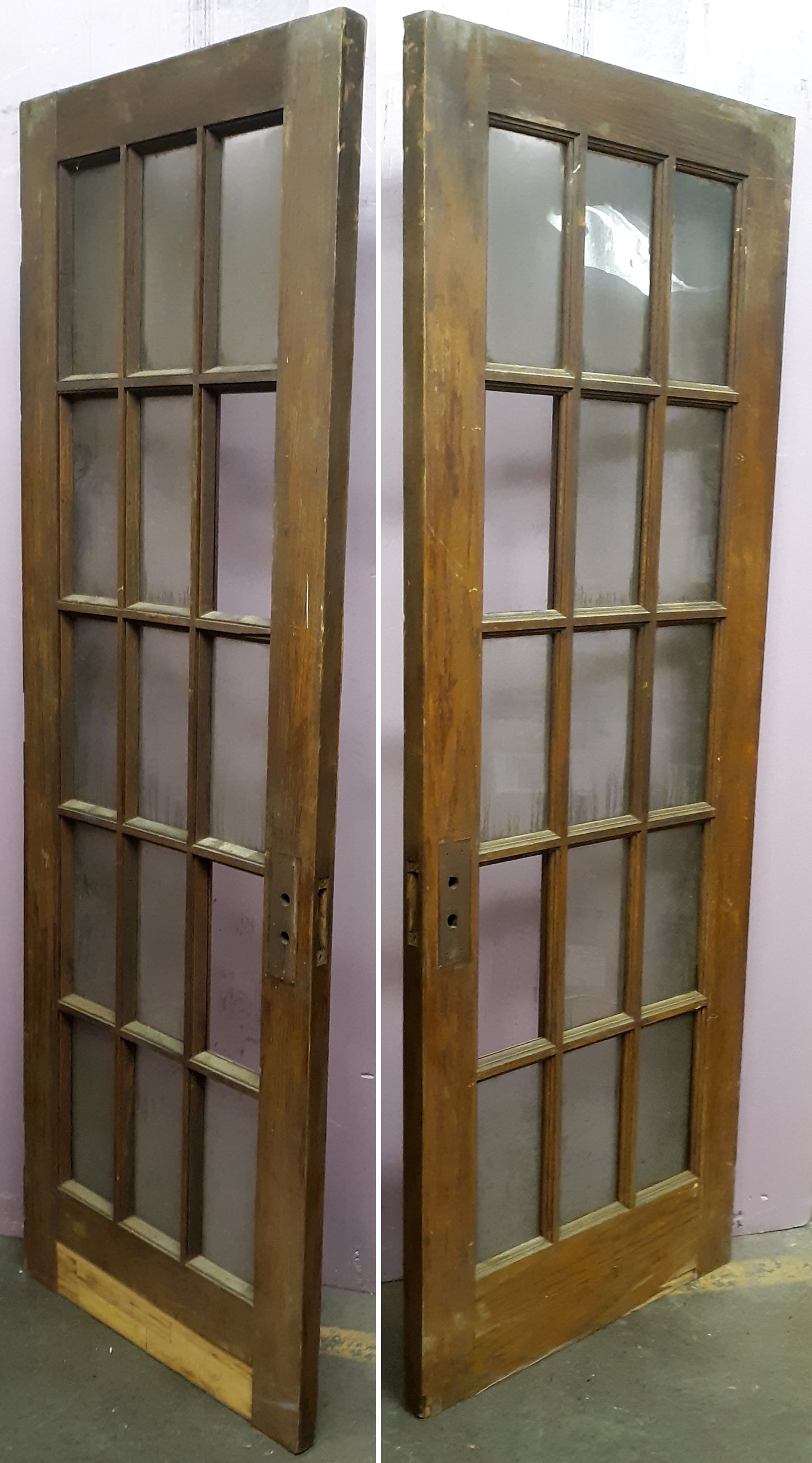 30x84"x2" Antique Vintage Old Reclaimed Salvaged Wood Wooden Exterior French Door Window Wavy Glass