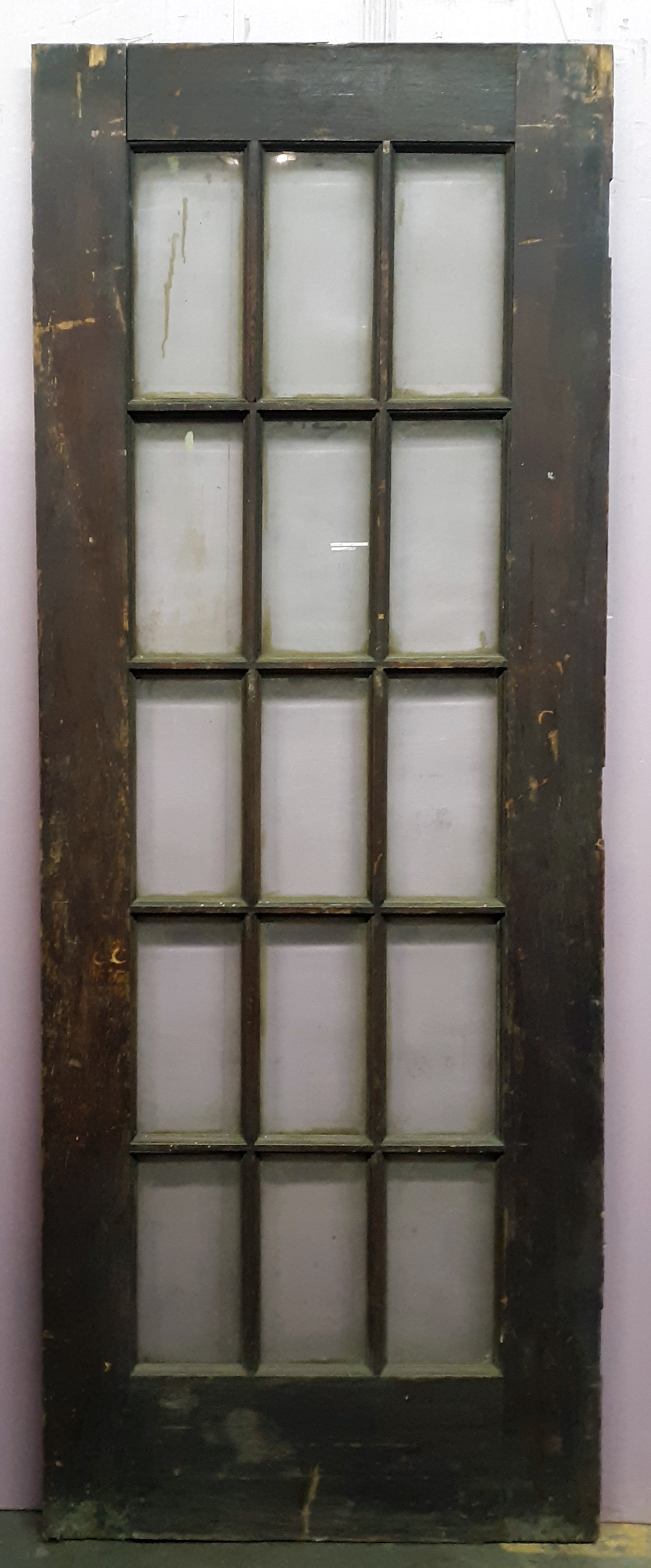 30"x83"x1.75" Antique Vintage Old Reclaimed Salvaged Wooden Exterior French Door Window Beveled Glass