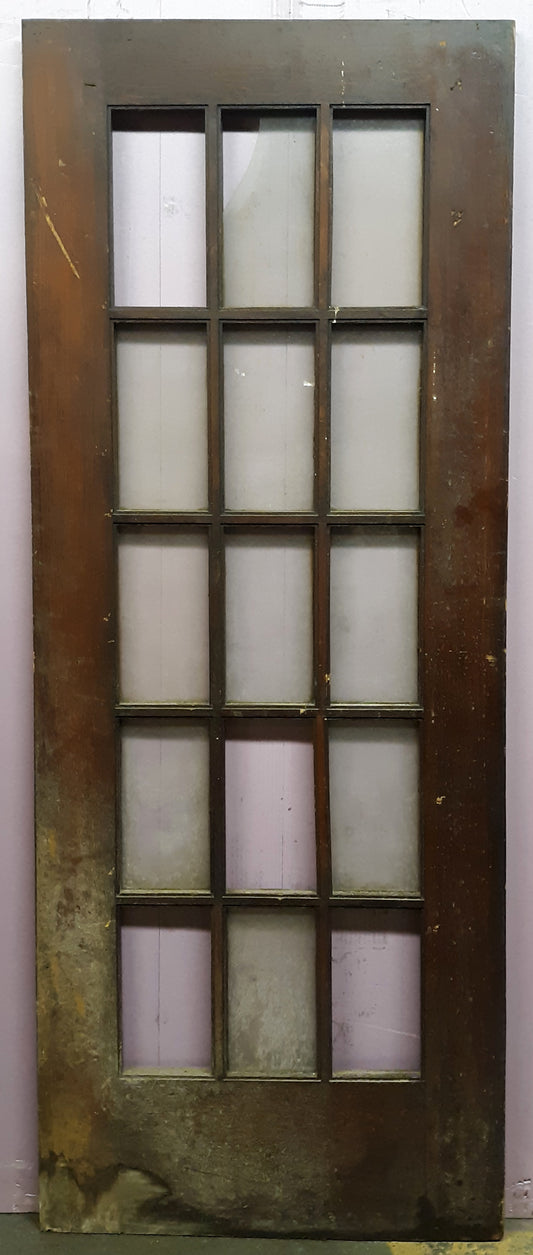30"x80"x1.75" Antique Vintage Wooden Exterior French Door Window Beveled Glass