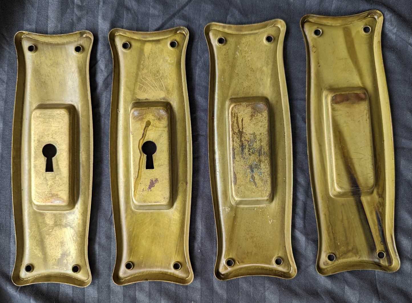 Set 4 Antique Vintage Old Reclaimed Salvaged Brass Steel Pocket Door Pulls Key Plates Cups Hardware Arts Crafts Style