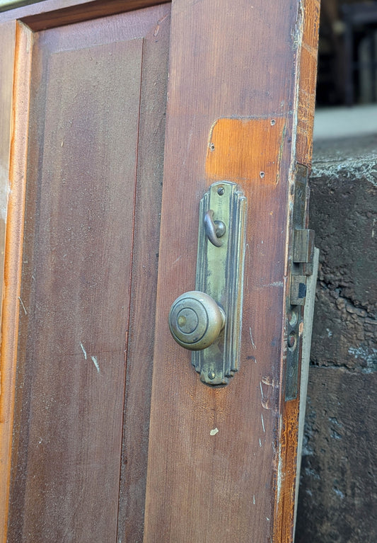 Antique Vintage Old Art Deco YALE Salvaged Reclaimed Exterior Entry Entrance Door Set SOLID Brass Knob Plate Lock Lockset