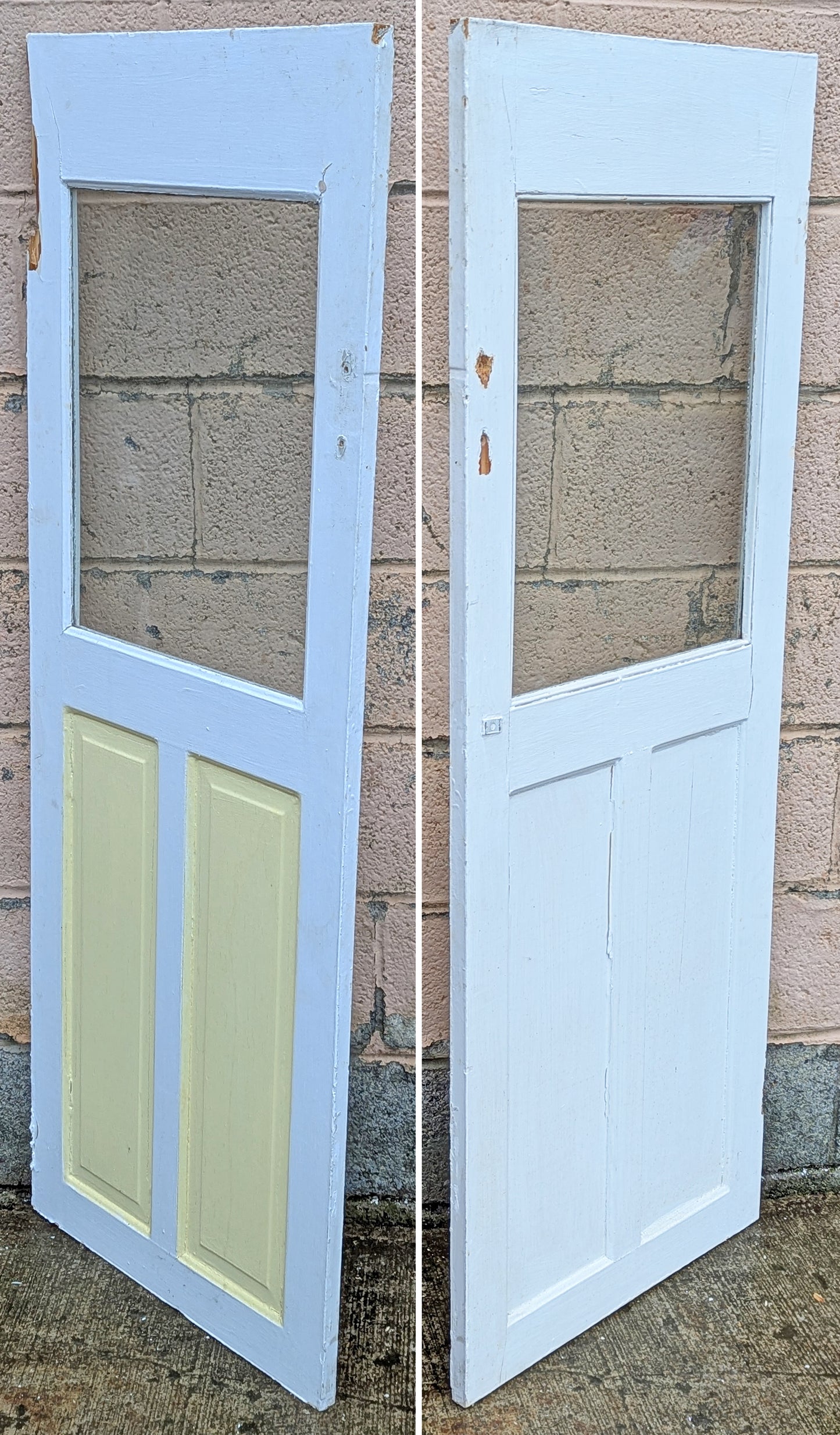 21.5"x56.5"x1" Antique Vintage Old Salvaged Reclaimed SOLID Wood Wooden Cabinet Cupboard Pantry Wooden Door 2 Panels Window Glass