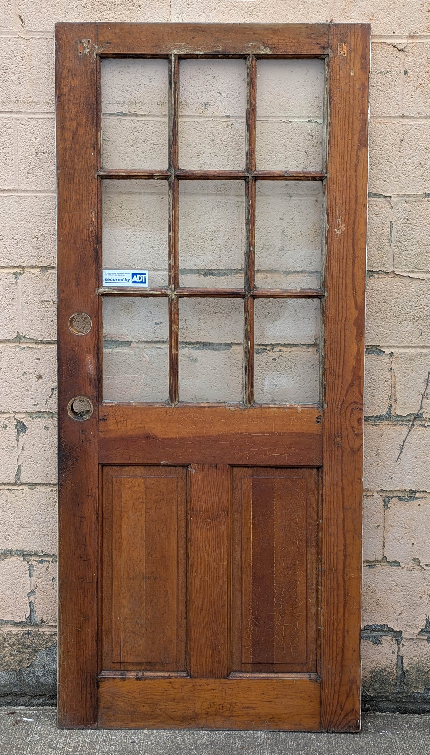 32"x76" Antique Vintage Old Reclaimed Salvaged SOLID Wood Wooden Exterior Entry Door 9 Window Glass 2 Panel