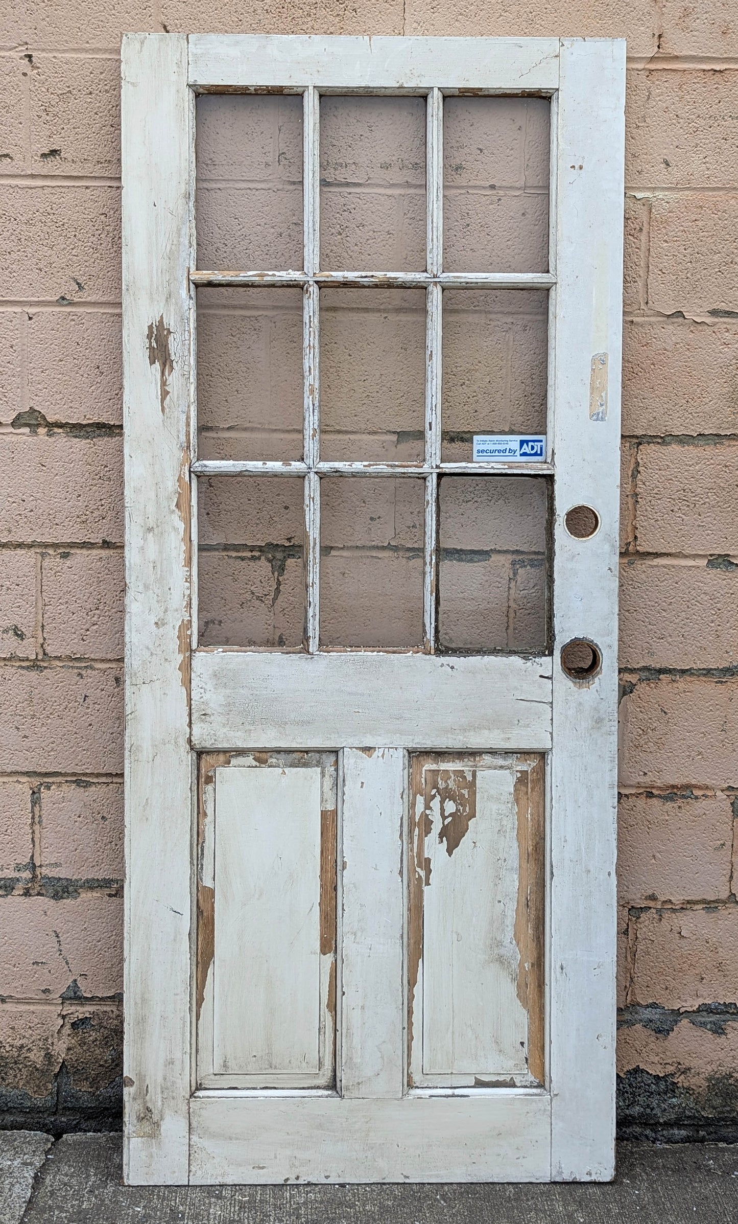 32"x76" Antique Vintage Old Reclaimed Salvaged SOLID Wood Wooden Exterior Entry Door 9 Window Glass 2 Panel