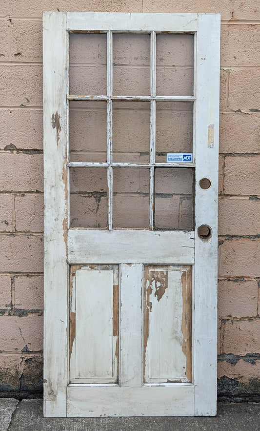 32"x76" Antique Vintage Old Reclaimed Salvaged SOLID Wood Wooden Exterior Entry Door 9 Window Glass 2 Panel