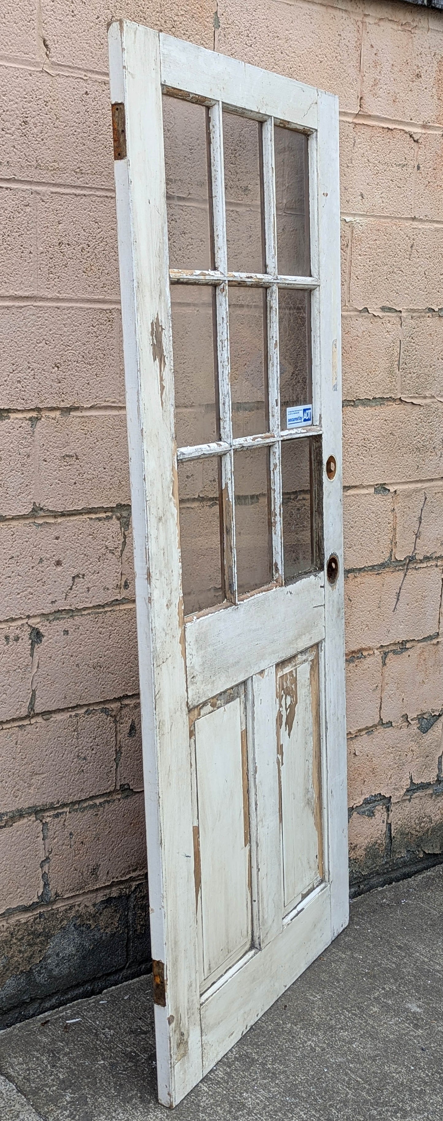 32"x76" Antique Vintage Old Reclaimed Salvaged SOLID Wood Wooden Exterior Entry Door 9 Window Glass 2 Panel