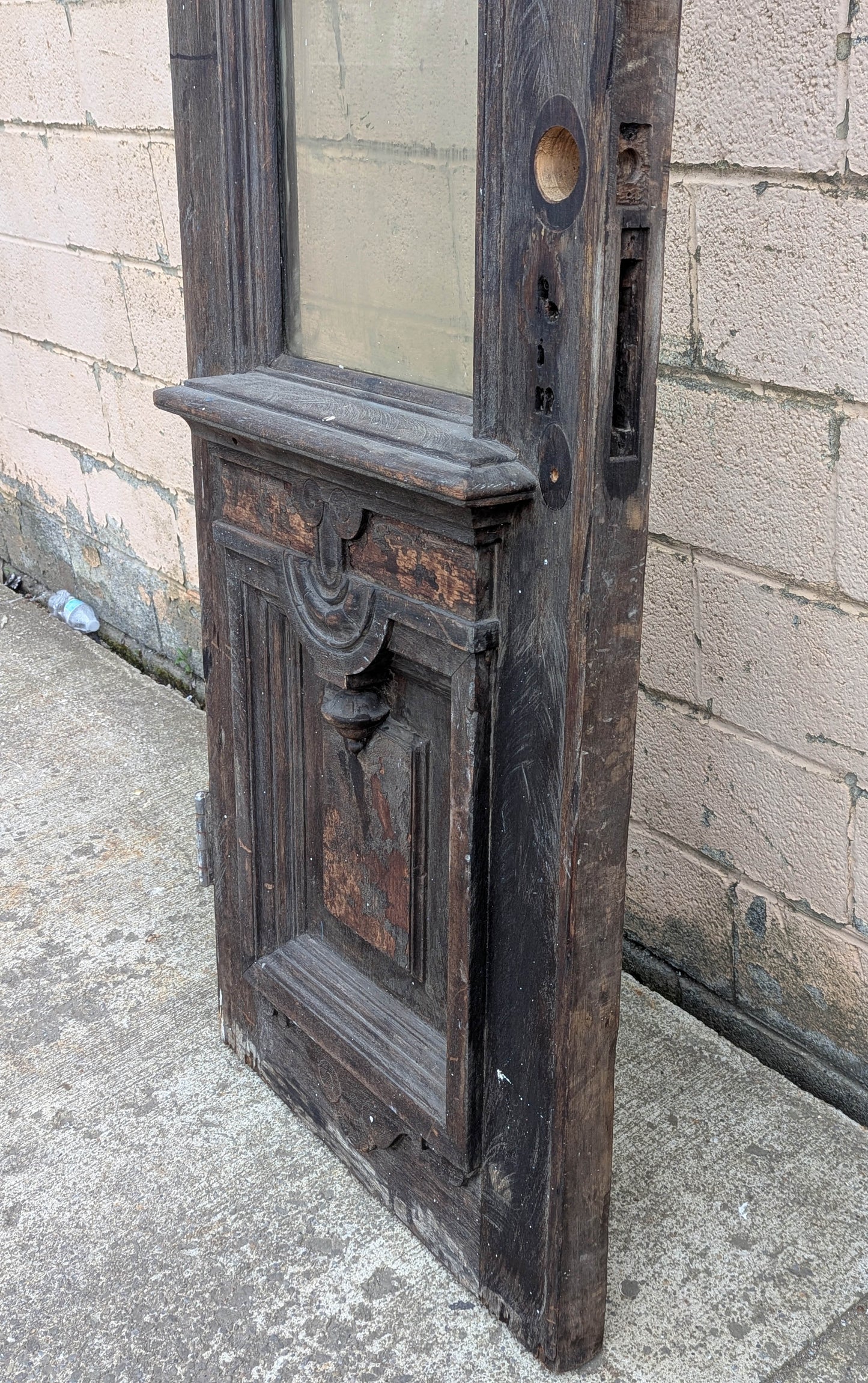 Pair of 55.5"x112"x2.5" Antique Vintage Old Reclaimed Salvaged SOLID Wood Wooden Victorian Eastlake Exterior Entry Doors Lite Window Glass Carvings Carved Panels