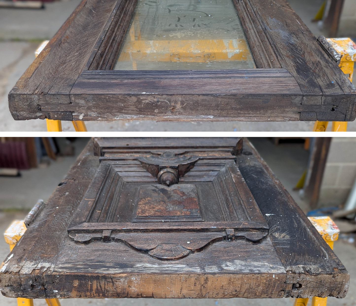Pair of 55.5"x112"x2.5" Antique Vintage Old Reclaimed Salvaged SOLID Wood Wooden Victorian Eastlake Exterior Entry Doors Lite Window Glass Carvings Carved Panels