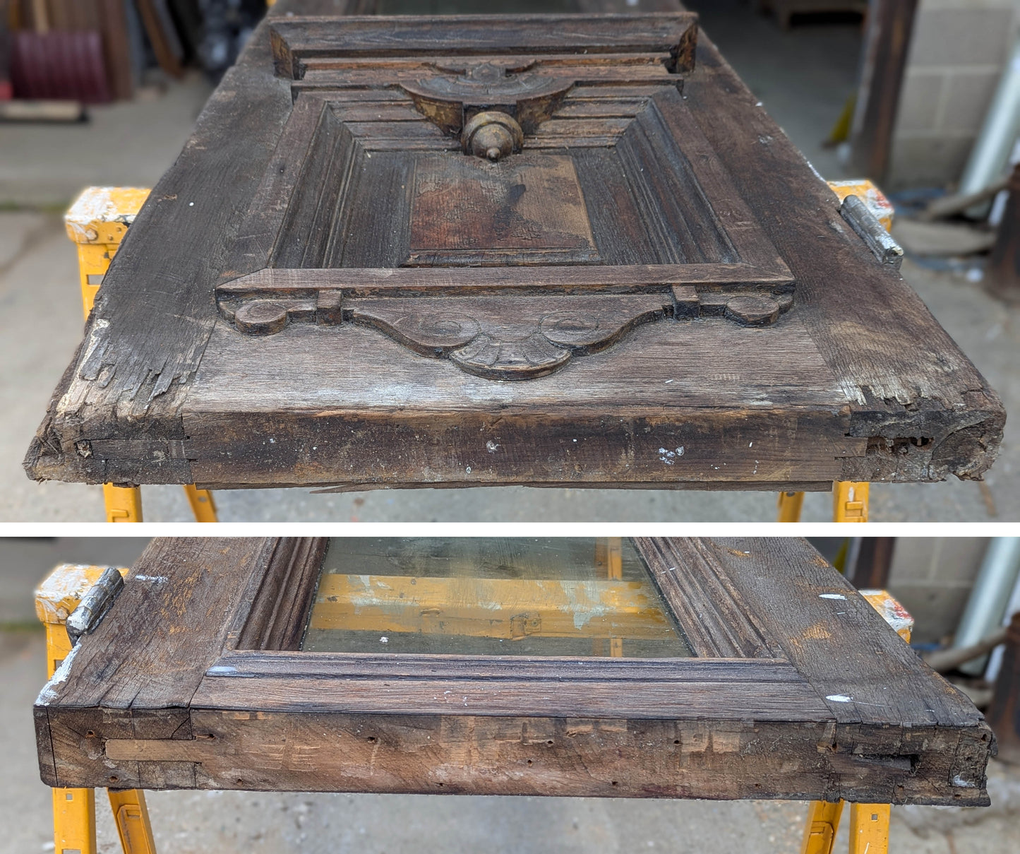 Pair of 55.5"x112"x2.5" Antique Vintage Old Reclaimed Salvaged SOLID Wood Wooden Victorian Eastlake Exterior Entry Doors Lite Window Glass Carvings Carved Panels