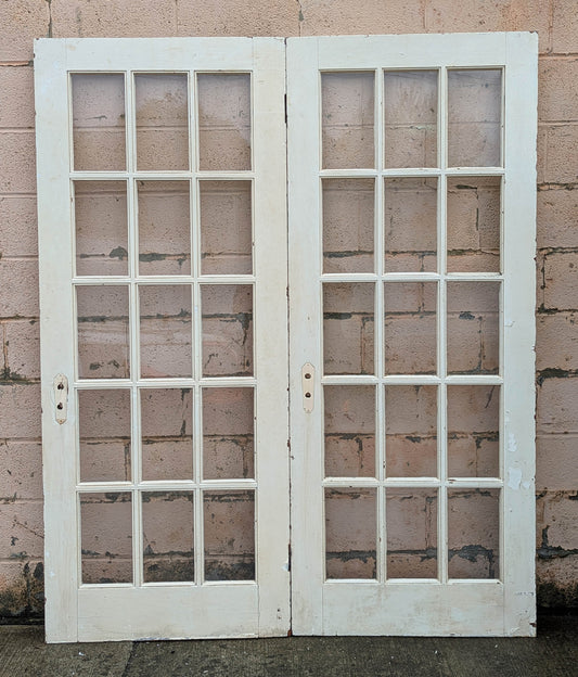 64"x78" Antique Vintage Old Reclaimed Salvaged SOLID Wood Wooden Interior French Double Doors 30 Windows Glass Pane Lite