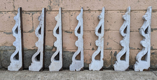 Lot of 7 Antique Vintage Old 6"x28" Reclaimed Salvaged Solid Wood Wooden Ornate Victorian Exterior Porch Roof Soffit Shelf Bracket Support Corbel End