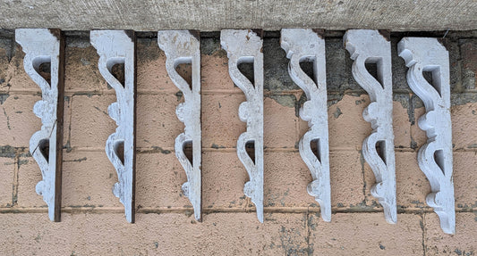 Lot of 7 Antique Vintage Old 6"x28" Reclaimed Salvaged Solid Wood Wooden Ornate Victorian Exterior Porch Roof Soffit Shelf Bracket Support Corbel End