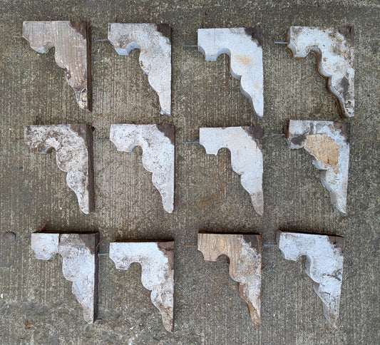Lot of 12 Antique Vintage Old 6"x8" Reclaimed Salvaged Solid Wood Wooden Ornate Victorian Exterior Porch Roof Soffit Shelf Bracket Support Corbel End