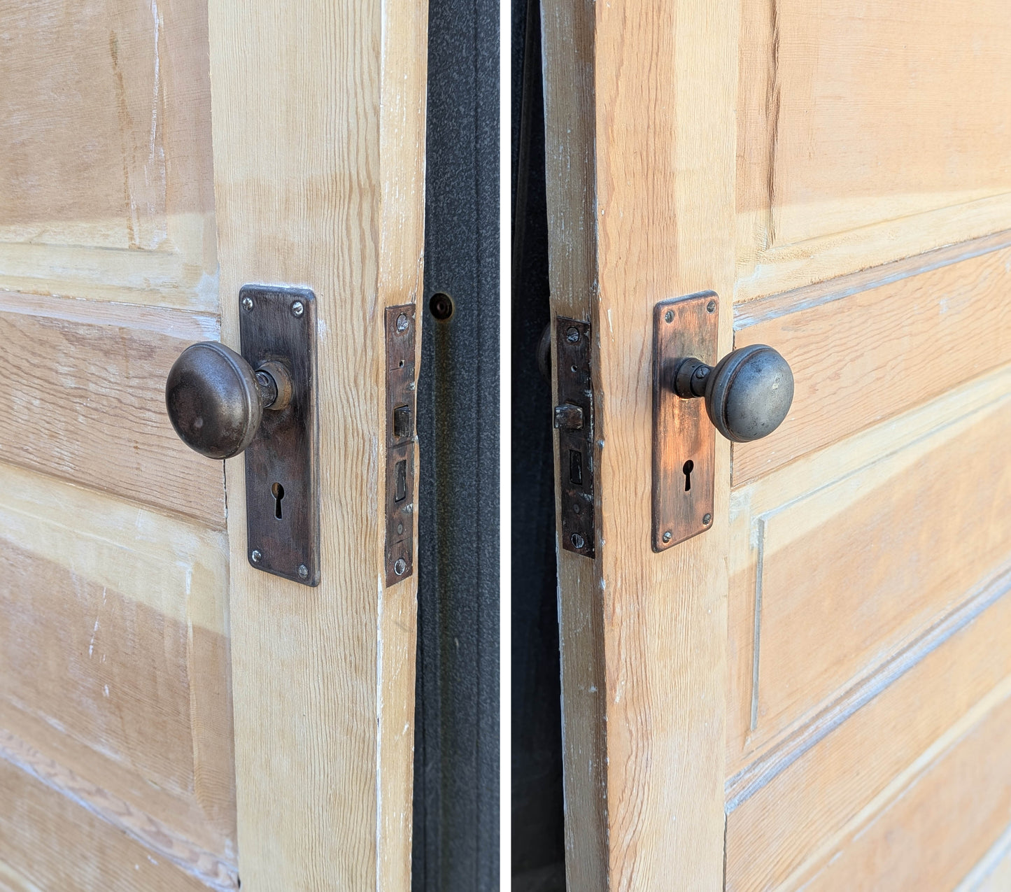 2 available 30"x77.5" STRIPPED Antique Vintage Old Reclaimed Salvaged Interior SOLID Wood Wooden Room Doors 5 Raised Ladder Panels Hardware Lockset