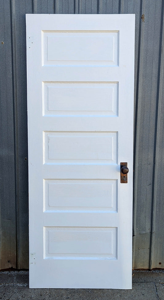 2 available 30"x77" Antique Vintage Old Reclaimed Salvaged Interior SOLID Wood Wooden Room Doors 5 Raised Ladder Panels Hardware Lockset