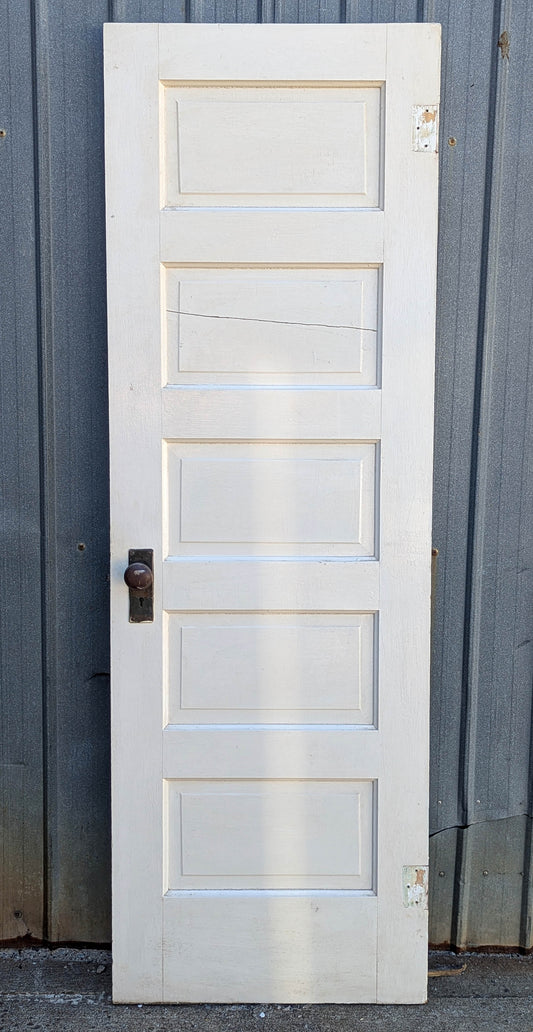 26"x77.5" Antique Vintage Old Reclaimed Salvaged Interior SOLID Wood Wooden Pantry Closet Door 5 Raised Panels Hardware Lockset