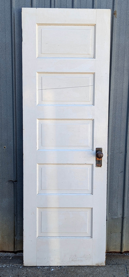 26"x77.5" Antique Vintage Old Reclaimed Salvaged Interior SOLID Wood Wooden Pantry Closet Door 5 Raised Panels Hardware Lockset