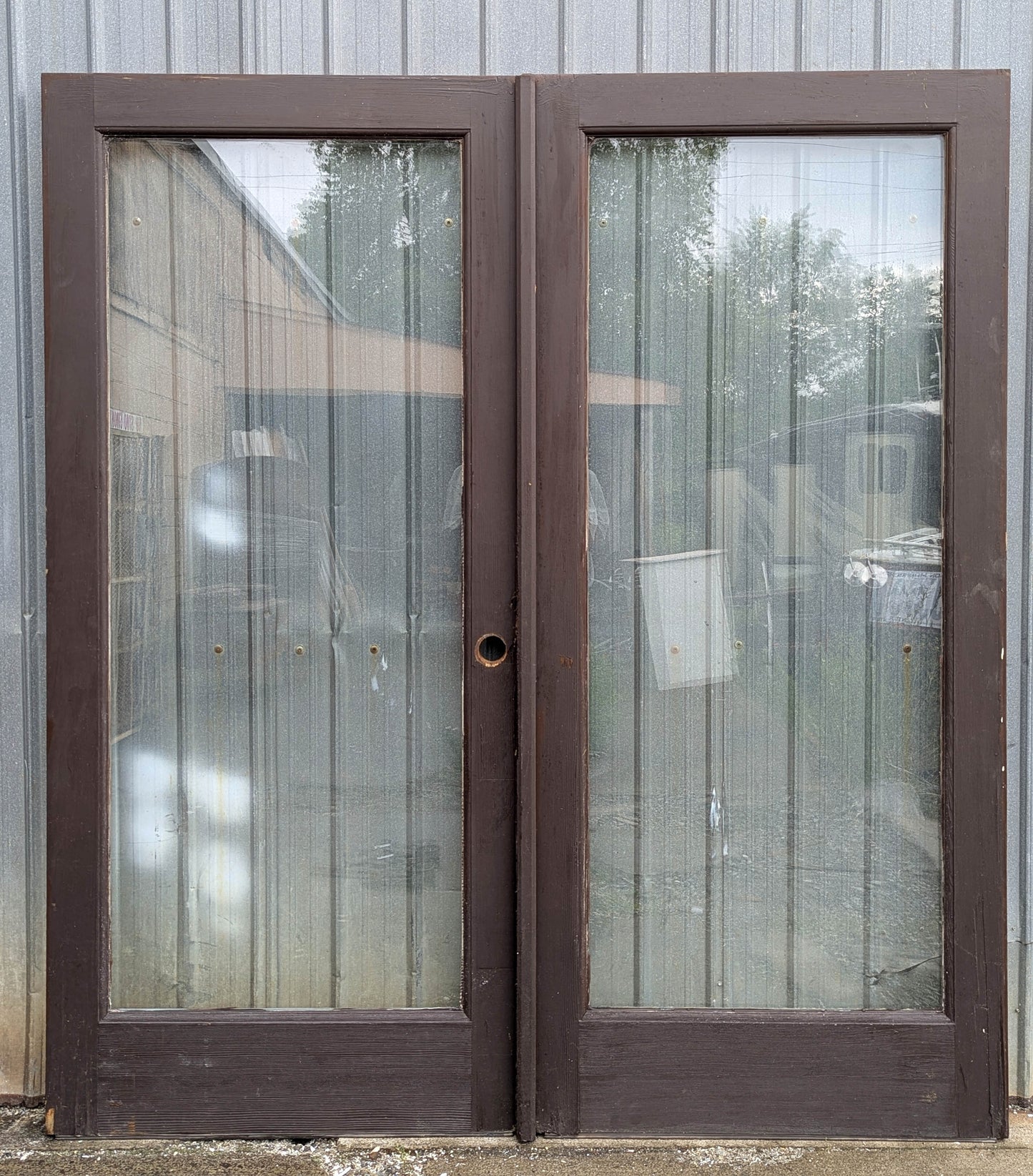 Pair 72"x80"x1.75" Vintage Old SOLID Wooden Wood Exterior Front Entry Doors Full length Double Pane Insulated Window