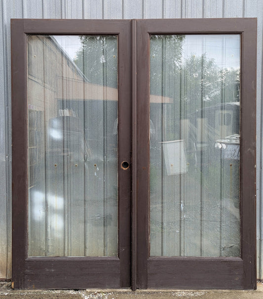 Pair 72"x80"x1.75" Vintage Old SOLID Wooden Wood Exterior Front Entry Doors Full length Double Pane Insulated Window
